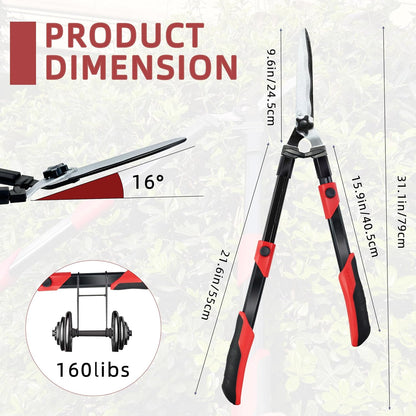 Hedge shears, Extendable 26"-32" Hedge Clippers with Sharp Wavy Blade, Manual Hedge Trimmer for
