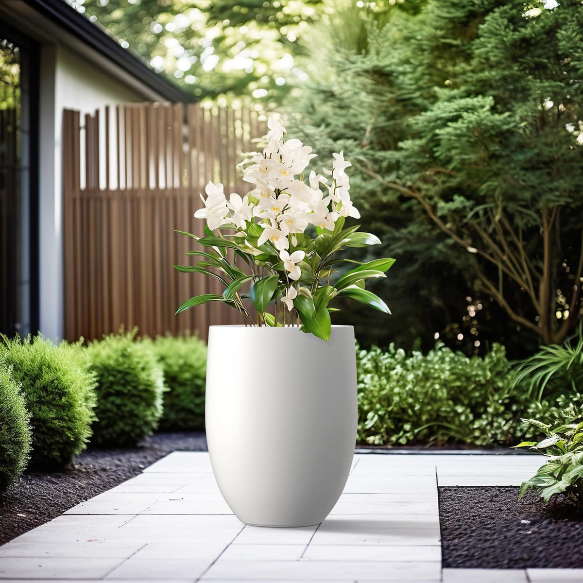 Kante 21.7" H Pure White Concrete Tall Planter, Large Outdoor Indoor Decorative Pot with Drainage