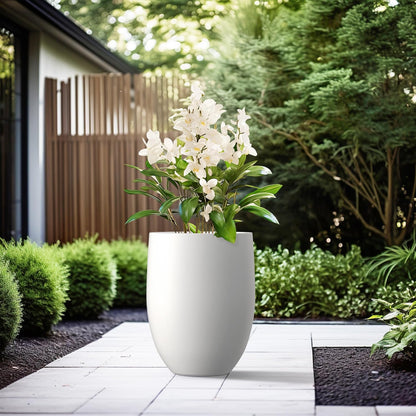 Kante 21.7" H Pure White Concrete Tall Planter, Large Outdoor Indoor Decorative Pot with Drainage