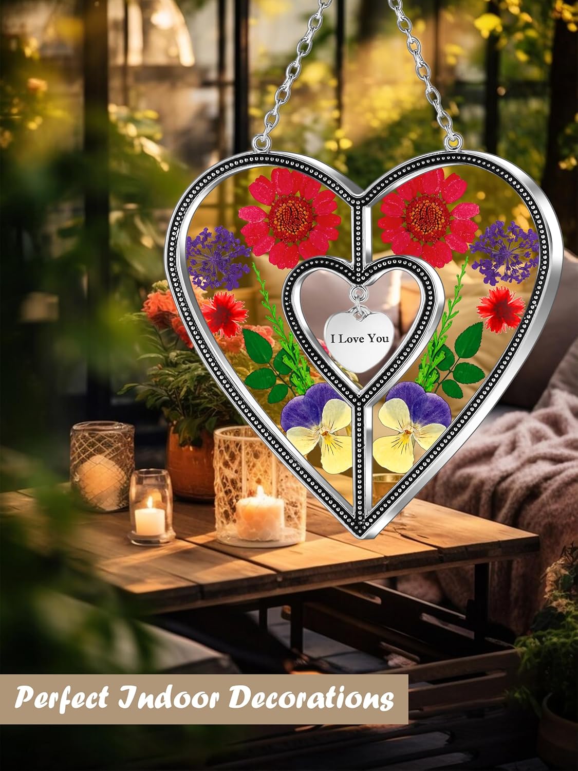 KY&BOSAM Heart Suncatchers I Love You Stained Glass Hangings for Windows Suncatcher Birthday Gifts