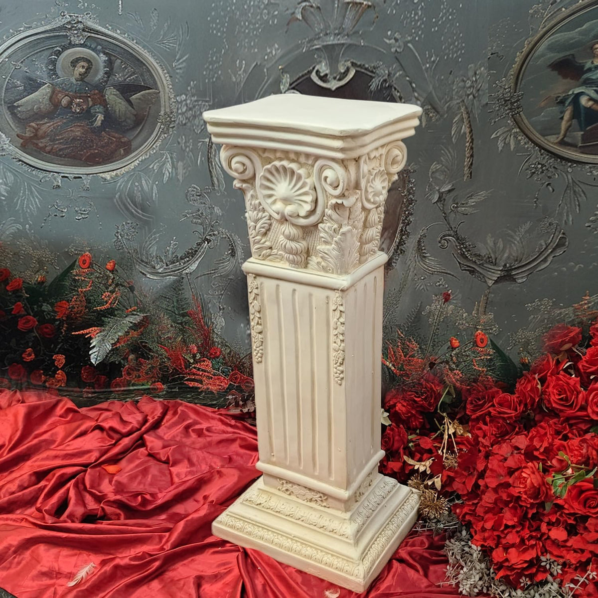 Large 35.5" Vintage Weathered Corinthian Column Pillar with Base Pedestal Magnesium Oxide Ideal for