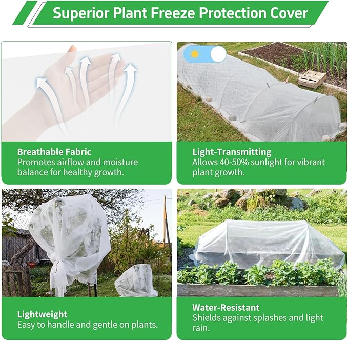 Plant Covers Freeze Protection, 10x33ft Green Frost Blanket for Winter, 1.23 oz/yd² Fabric, Premium
