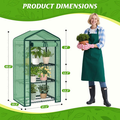 3-Tier Greenhouse for Indoor and Outdoor Use, 4ft Tall Portable Mini Green House with Shelves