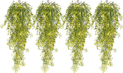RECUTMS 4Pcs Artificial Hanging Ferns Plants with 30 Lights Fake Ivy Vine Faux Greenery Garland for