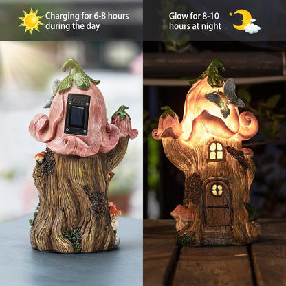 Fairy Garden Accessories Outdoor Statues, Mushroom House Decor,Large Gnome Solar Powered Lights