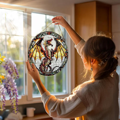 Stained Glass Window Hanging, 8 Inch Dragon Suncatcher Stained Glass, Suncatchers for Windows