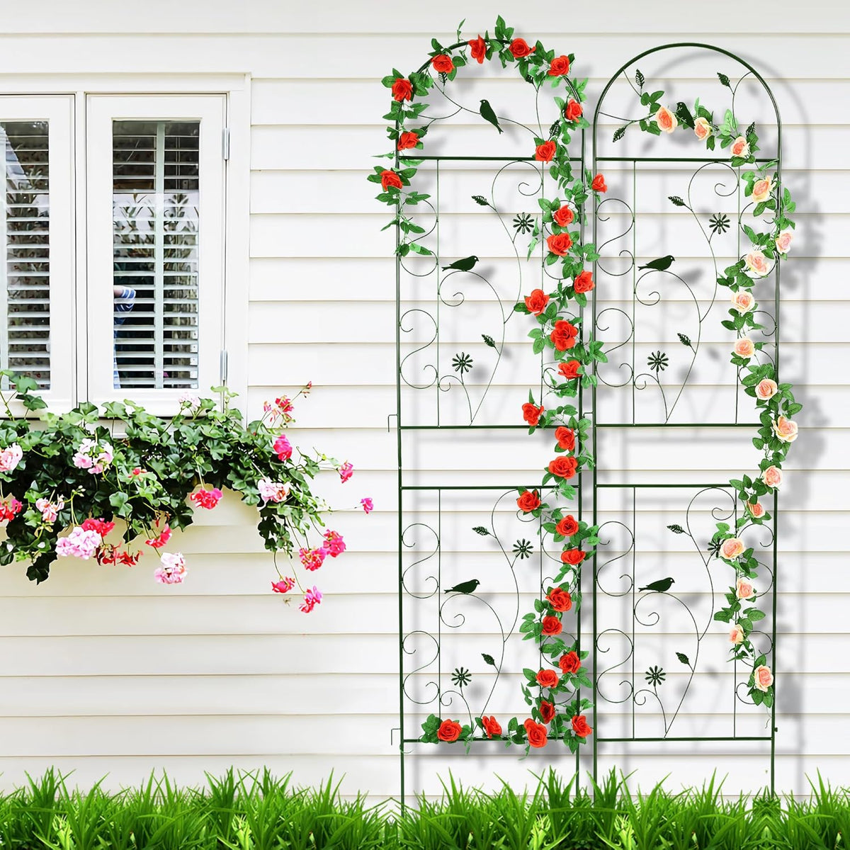Metal Garden Trellis for Climbing Plants, 2 Pack 86.5" x 19.7" Black Plant Trellis Outdoor