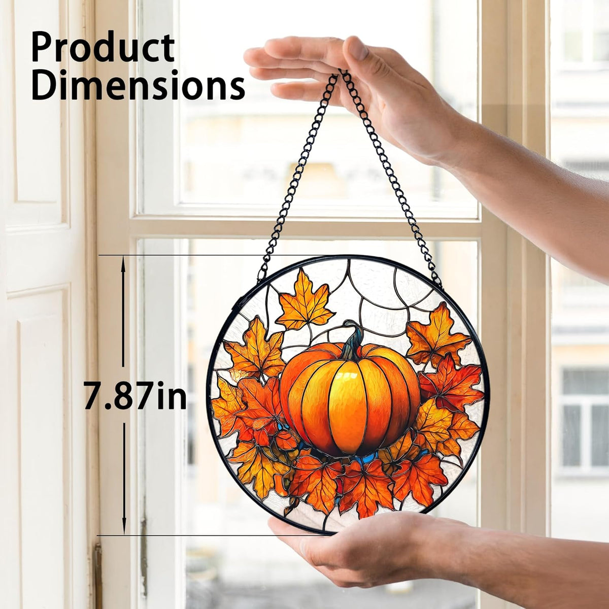 TNUW Fall Pumpkin Stained Glass Window Hanging, Farmhouse Autumn Pumpkin Maple Leaf Sun Catchers