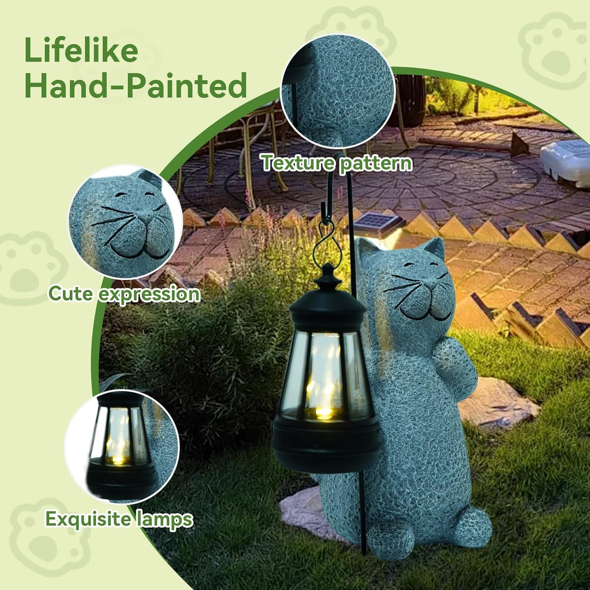 Solar Cat Garden Statues with LED Lights, Outdoor Decor for Patio Yard Balcony - Unique