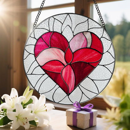 8'' Valentine Heart Suncatcher Ornament, Stained Glass Window Hanging, Suncatchers for Windows