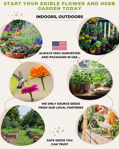35 Tactiko Edible Flower & Herb Seeds Kit Variety - USA Grown Heirloom Non-GMO Open-Pollinated