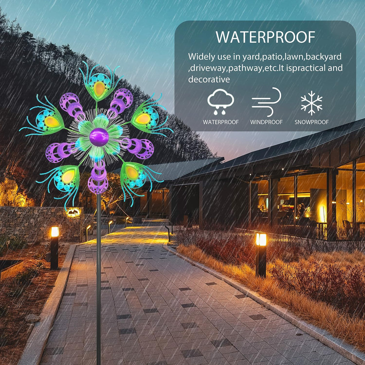 Solar Peacock Wind Spinners for Yard & Garden - 40 Inch Metal Wind Sculpture, Kinetic Windmill with
