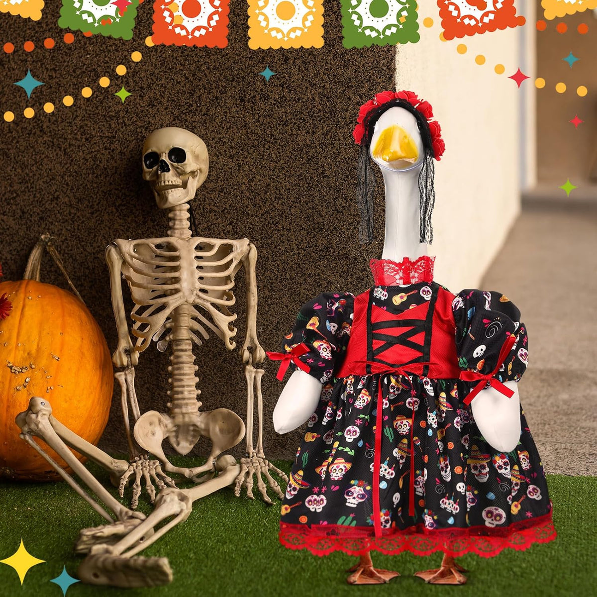 Suzile Halloween Goose Outfit Dresses Clothes for 23" Dia De Los Muertos Cement or Plastic Porch