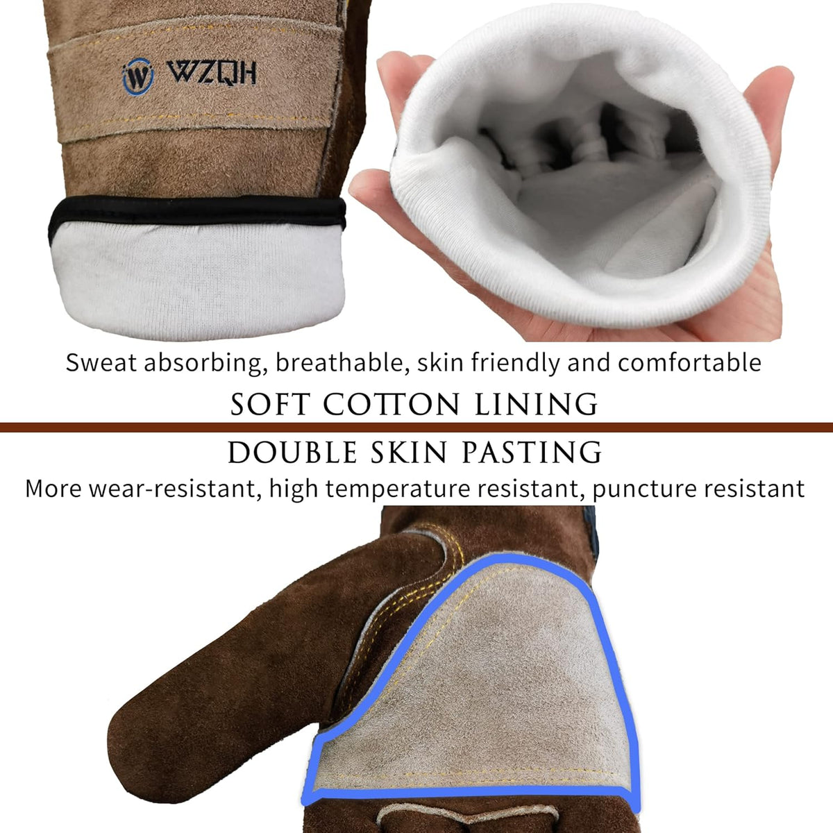 Leather Work Gloves for Men or Women. Large Glove for Gardening, Tig/Mig Welding, Construction