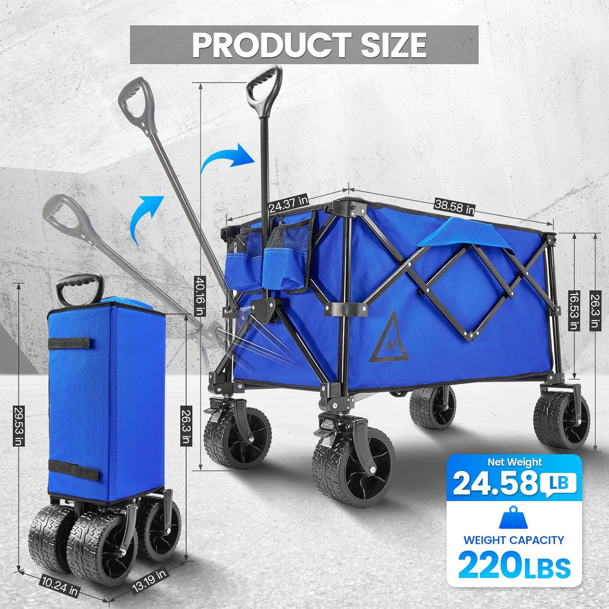 Wagon Cart Shopping Foldable Folding Collapsible with Wheels Big On Beach Garden Outdoor Grocery