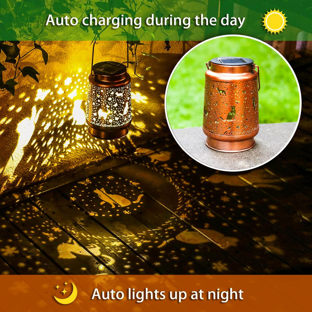 Cat Solar Lanterns Outdoor Waterproof Hanging Solar Lights Cat Gifts for Women Men Metal Decorative