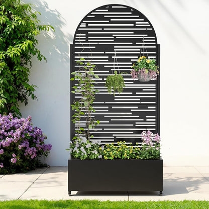 Metal Raised Garden Bed with Trellis & Wheels,72" x 35"x 15.7" Planter Box with Trellis,Privacy