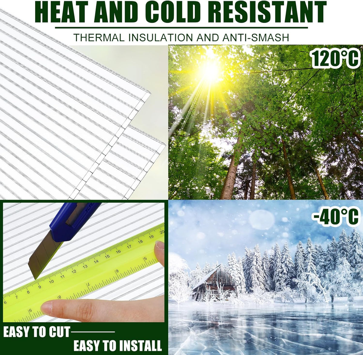 Tatuo 12 Pack 4' X 2' X 0.16'' Polycarbonate Greenhouse Panels Polycarbonate Sheets Twin-Wall Roof