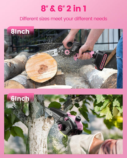 Mini Chainsaw Cordless, 8 inch & 6 inch Electric Chain Saw with 2 Pack Rechargeable Batteries