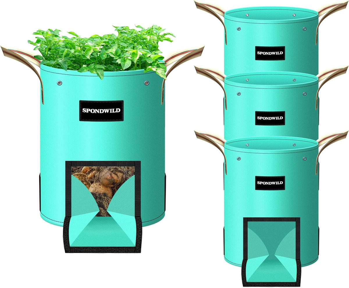 4 Pack 15 Gallon Potato Grow Bags,PE Garden Planter Bag with Breathable Screen Window Reinforced