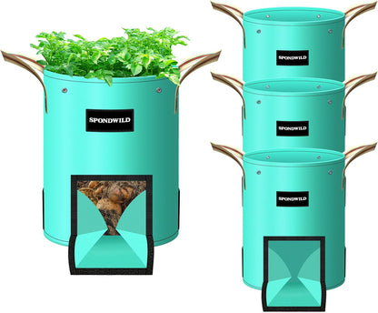 4 Pack 15 Gallon Potato Grow Bags,PE Garden Planter Bag with Breathable Screen Window Reinforced
