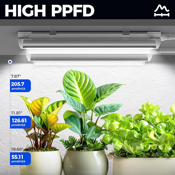 Barrina T8 Grow Lights for Indoor Plants, 5000K White Full Spectrum Grow Light Strip, 60W(4 x 15W)
