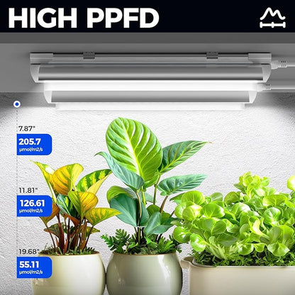 Barrina T8 Grow Lights for Indoor Plants, 5000K White Full Spectrum Grow Light Strip, 60W(4 x 15W)