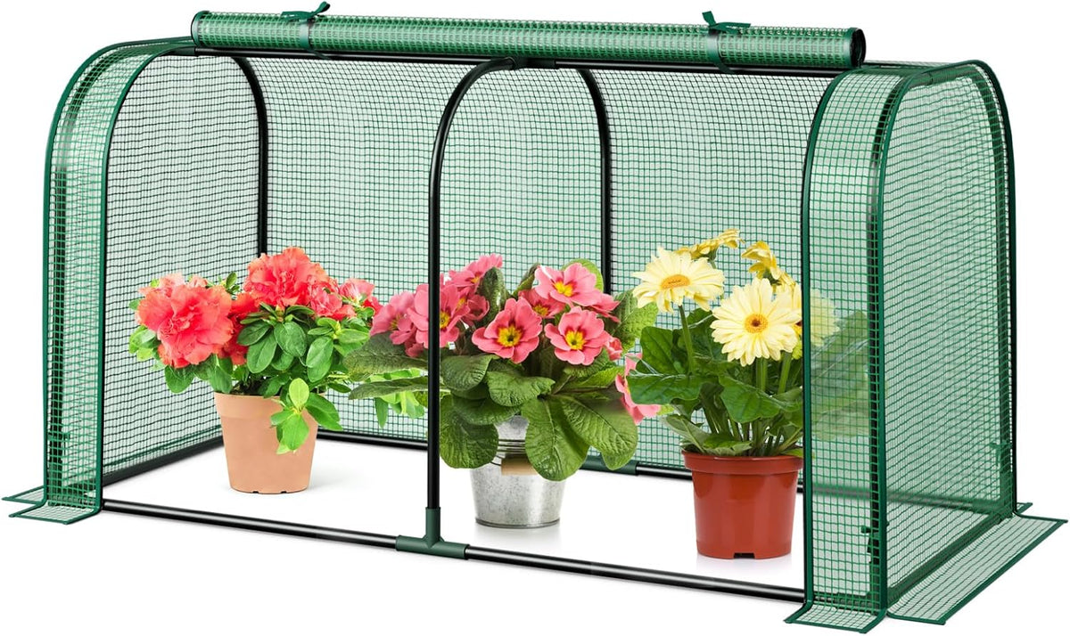Happygrill Portable Mini Greenhouse, 47" x 22" x 24" Green House w/ Roll-up Zipper Door, Metal