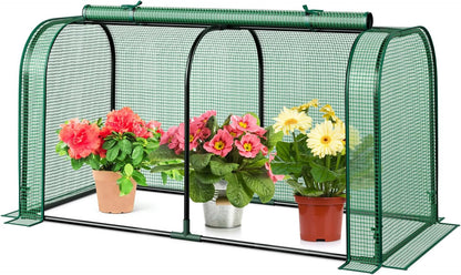 Happygrill Portable Mini Greenhouse, 47" x 22" x 24" Green House w/ Roll-up Zipper Door, Metal