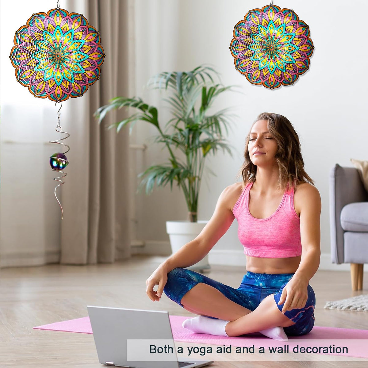 Mandala Wind Spinner - Purple Tulip Design | 12 Inch Stainless Steel Hanging Wind Sculpture &