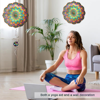 Mandala Wind Spinner - Purple Tulip Design | 12 Inch Stainless Steel Hanging Wind Sculpture &