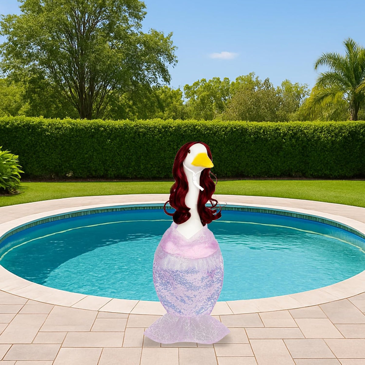 Mermaid Porch Goose Outfits with Red Wigs Colorful Mermaid Goose Costume for 23" Cute Porch Geese