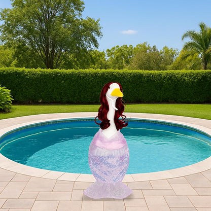 Mermaid Porch Goose Outfits with Red Wigs Colorful Mermaid Goose Costume for 23" Cute Porch Geese
