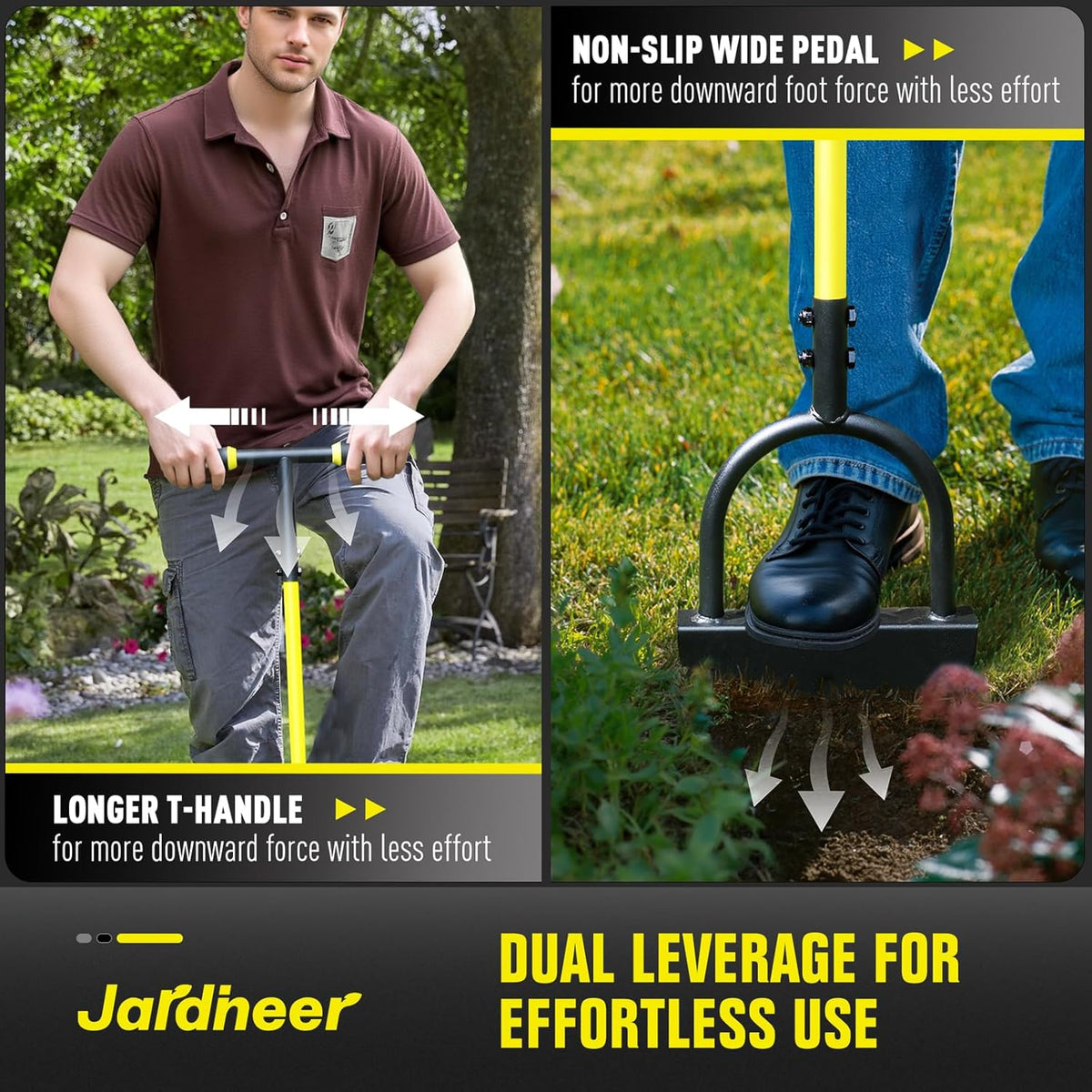 Jardineer Edger Lawn Tool Long Handle, Upgraded Manual Grass Edger with Double V-Shaped Serrated