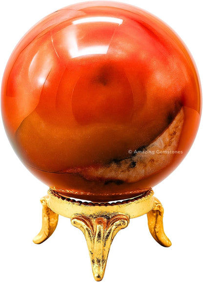 Amazing Gemstone Carnelian Crystal Ball with Stand - 2" Inches Crystal Sphere Meditation Balls for
