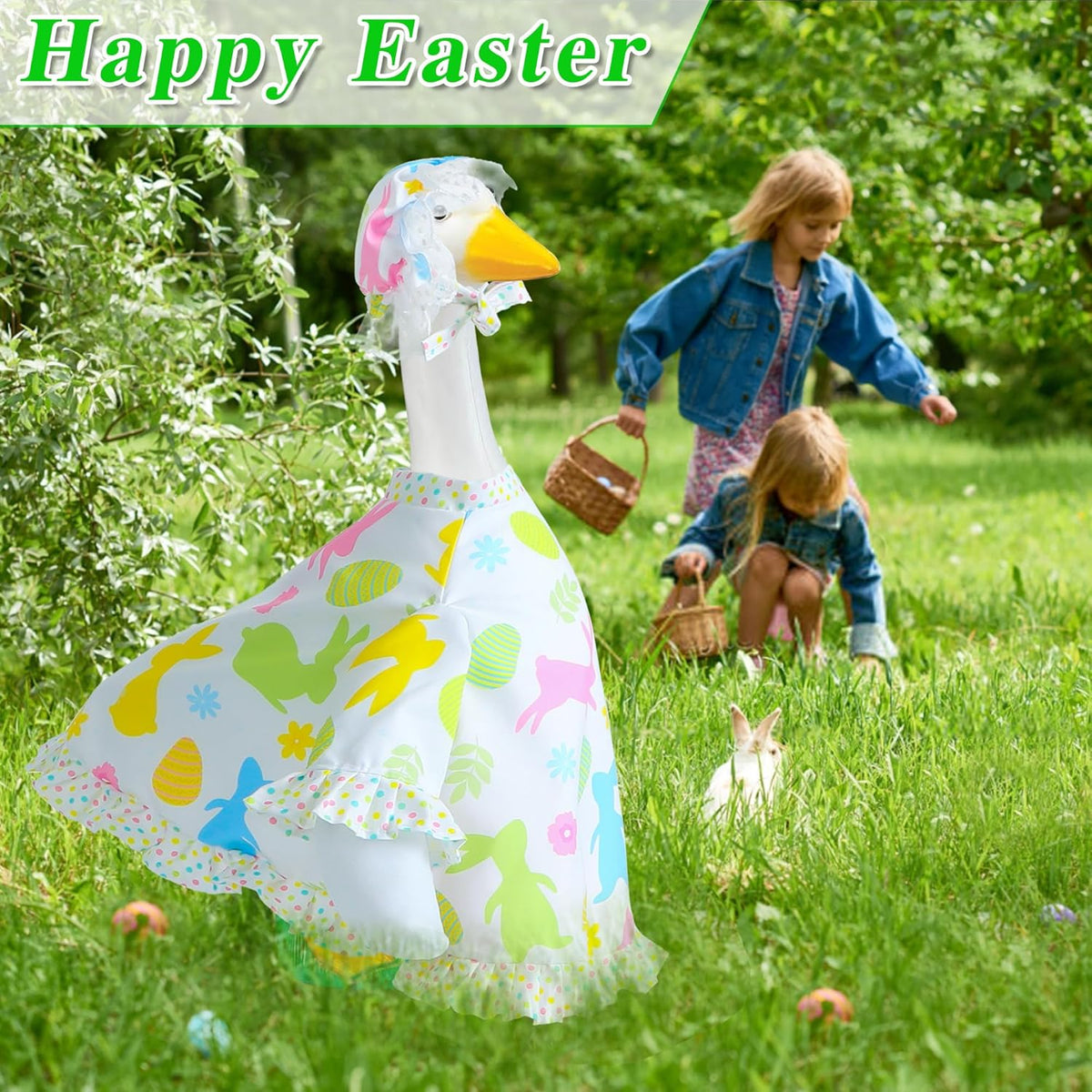 Easter Goose Outfit for 23" Cement Porch Goose Statue - Spring Outdoor Patio Yard Lawn Decoration