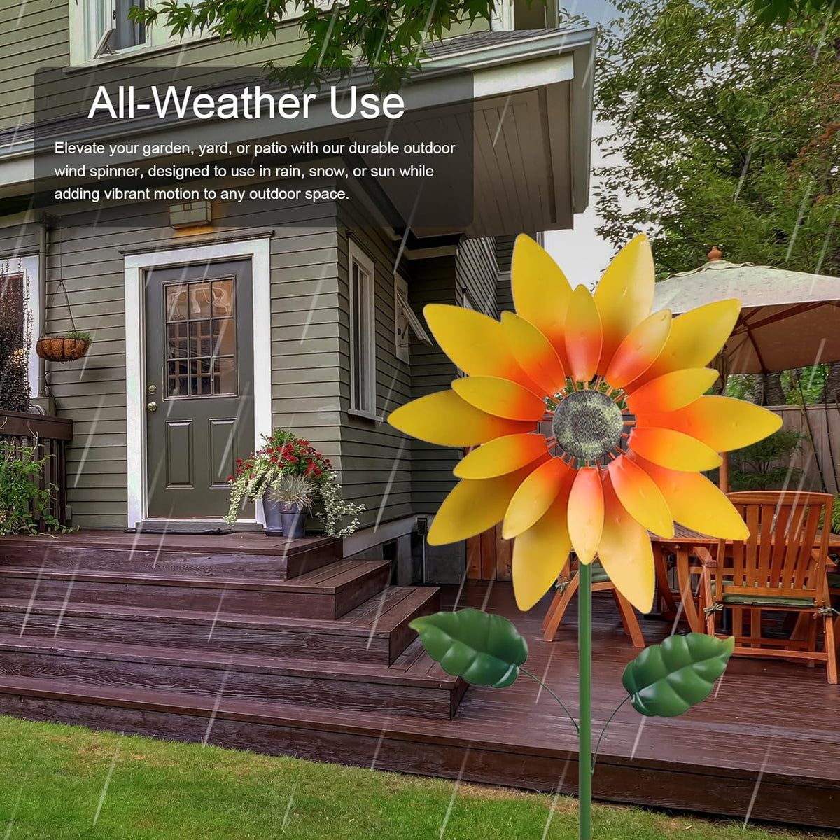 hogardeck Outdoor Wind Spinner, 61" Metal Sunflower Wind Spinner with Stake, 360° Rotating Windmill