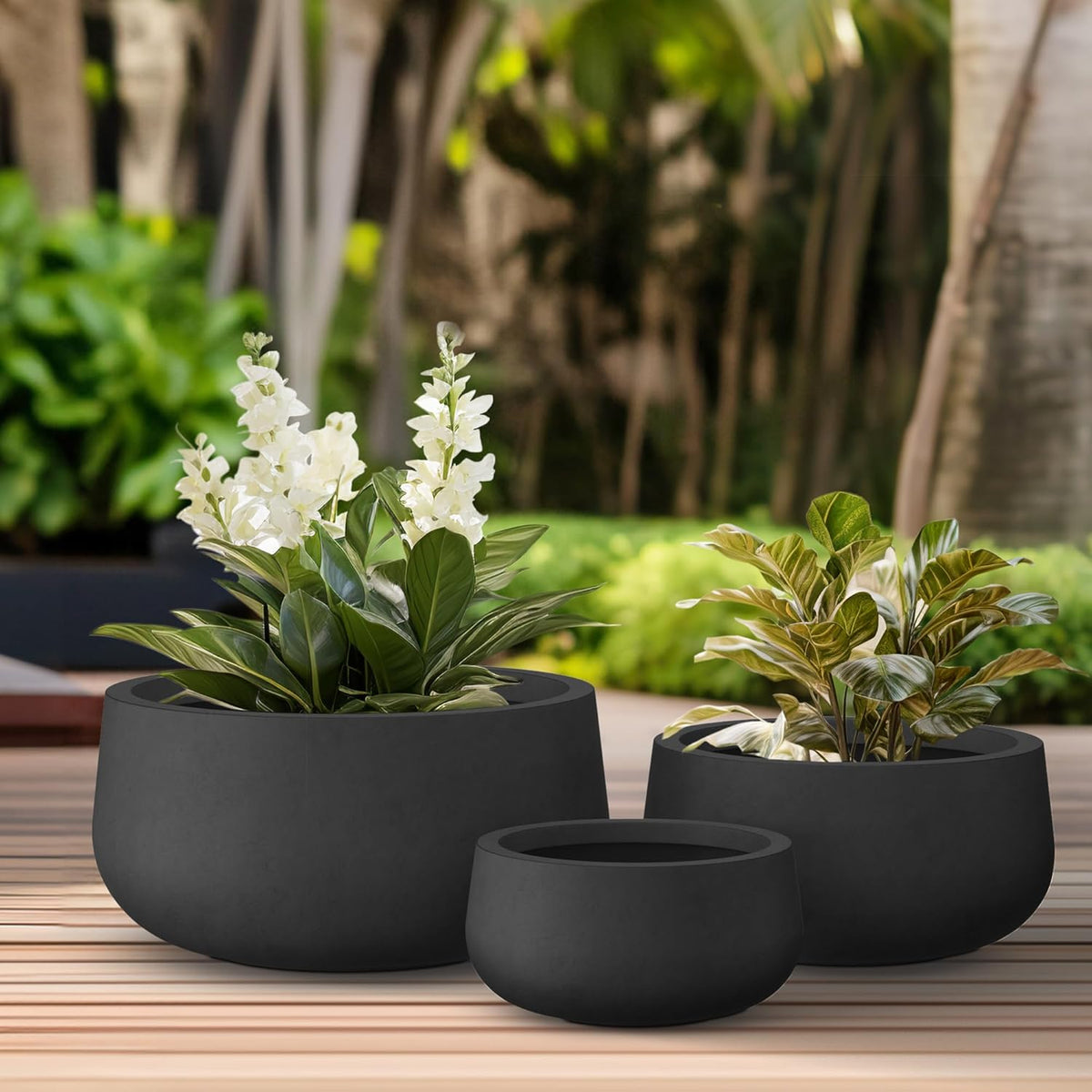 Kante 19.6",15.7",11.8" Dia Round Concrete Planters Set of 3, Outdoor Indoor Garden Plant Pots with