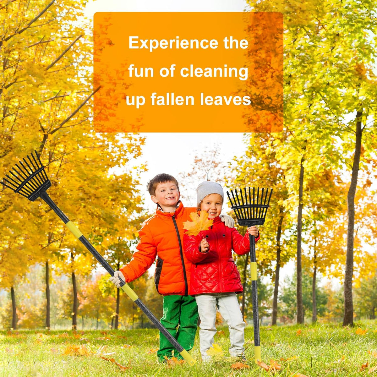 73" Leaf Rake- 11 Metal Tines 8.5" Wide- Small Leaves Rakes for Gardening- Adjustable Metal Leaf