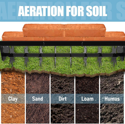 Tow Behind Lawn Aerator with 34-Inch Working Width, Manual Core Plug Aerator with Soil Penetrator