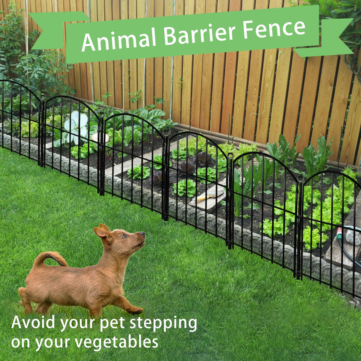 Decorative Garden Fence 17in x10ft, 10 Pack Rustproof Metal No Dig Fence Animal Barrier for Dog