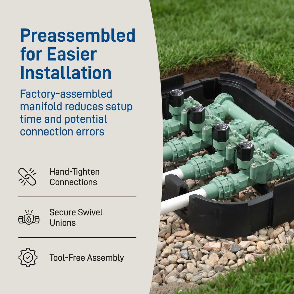 Orbit 57257 4-Valve Preassembled Sprinkler Manifold – Easy Install, Smart Controller Compatible