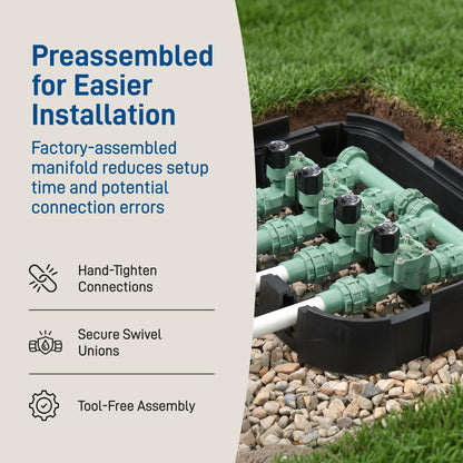 Orbit 57257 4-Valve Preassembled Sprinkler Manifold – Easy Install, Smart Controller Compatible