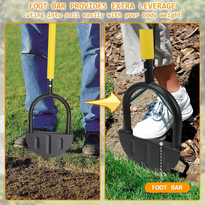 Manual Edger Lawn Tool 37-inch, Half Moon Edger Chopper Lawn Tool with V-Shape Serrated Blade,Solid
