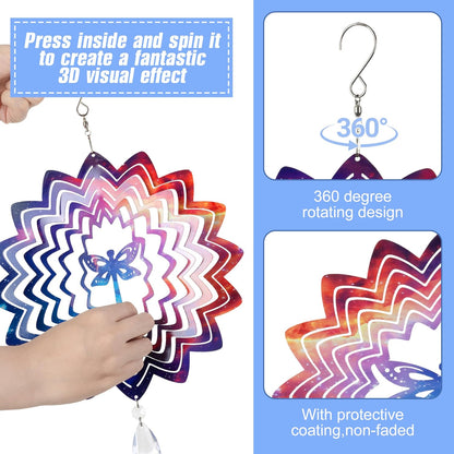 2PCS Garden Wind Spinners 3D Wind Sculptures Butterfly & Dragonfly Hanging Kinetic Wind Catchers