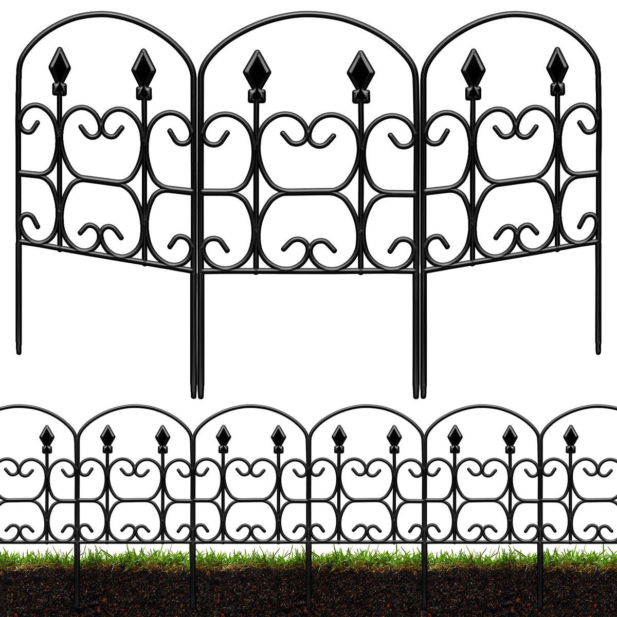 QIAOKAIYAN 24in(H) x 10.83ft(L) Decorative Garden Fence - Tall Garden Fence Animal Barrier 10 Pack