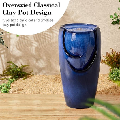 Glitzhome 29.25" H Oversized Ceramic Vase Outdoor Water Fountain Tall Patio Garden Water Fountain