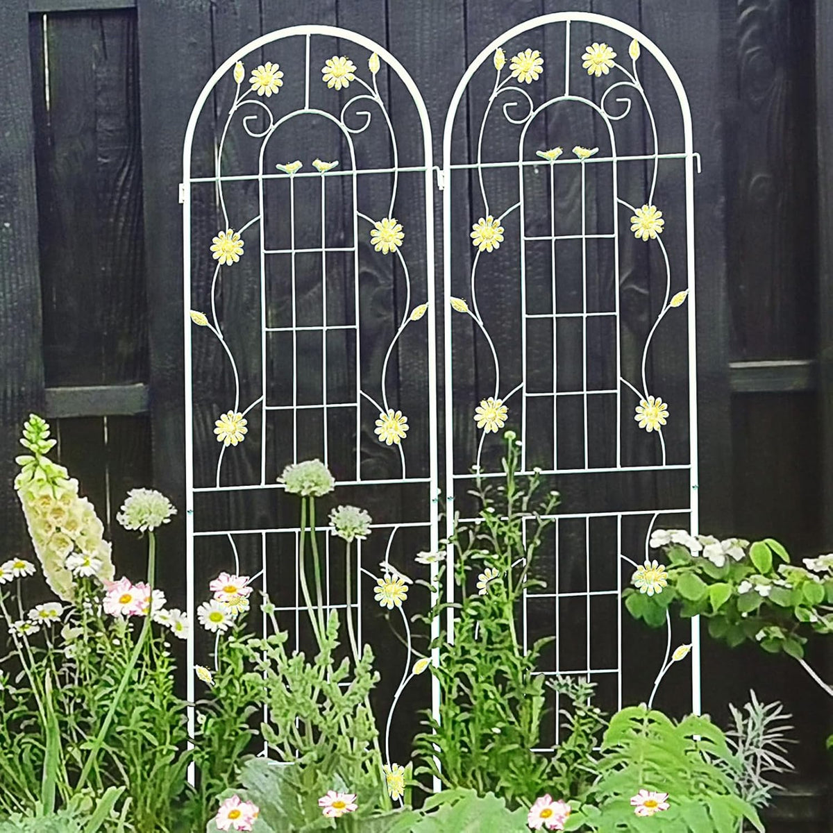 2 Pack Metal Garden Trellis 86.7" H Garden Fence Rustproof Trellis Cream White for Climbing Plants