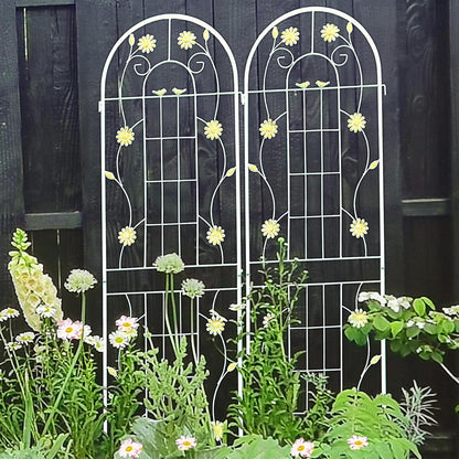 2 Pack Metal Garden Trellis 86.7" H Garden Fence Rustproof Trellis Cream White for Climbing Plants