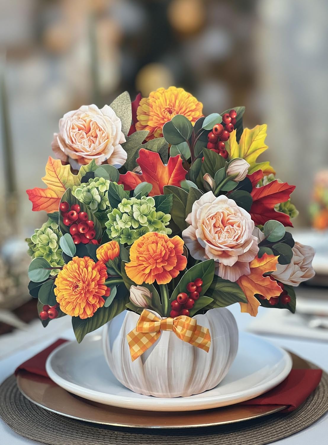 Freshcut Paper Pop Up Cards, Pumpkin Spice, 12 Inch Life Sized Forever Flower Bouquet 3D Popup